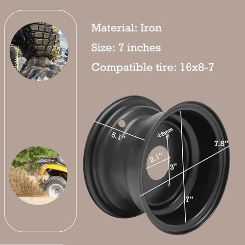 7″ Wheel Rim with 3 Holes Assembly – Iron Rim Assembly Compatible with Black