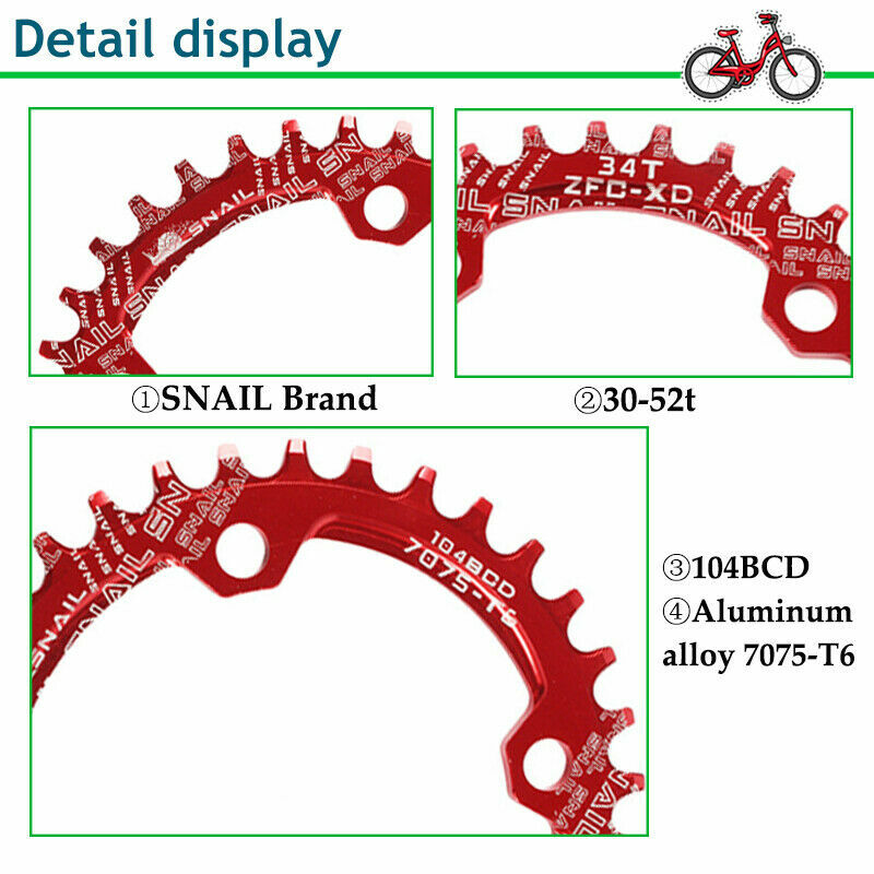 30-42T Single Crankset 104BCD Crank Narrow Wide Bicycle Chainring Fit Shimano US