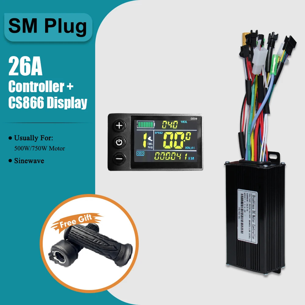 E-Bicycle 36V 48V 26A 30A Three-Mode Sine Wave Controller S866 LCD Display Motor