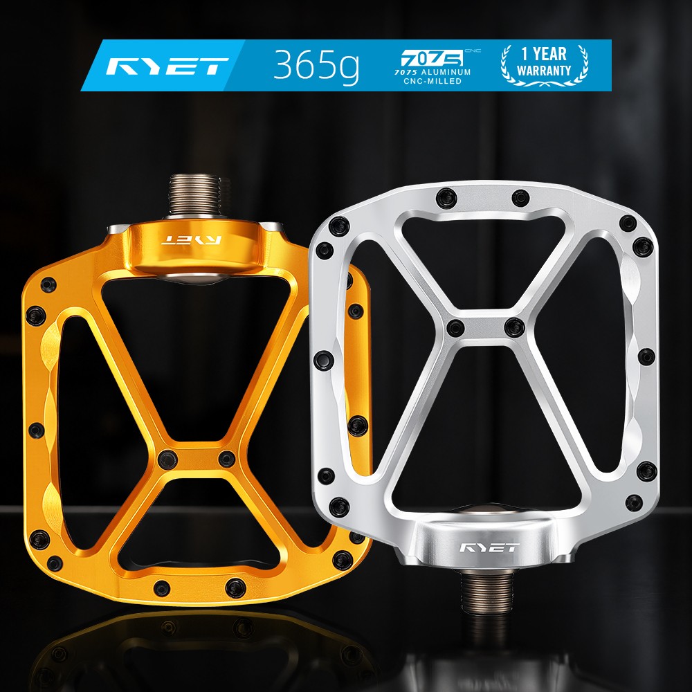 RYET CNC Aluminum Flat MTB Pedals 365g 105x95mm DU Bearings Non-Slip Road Bike