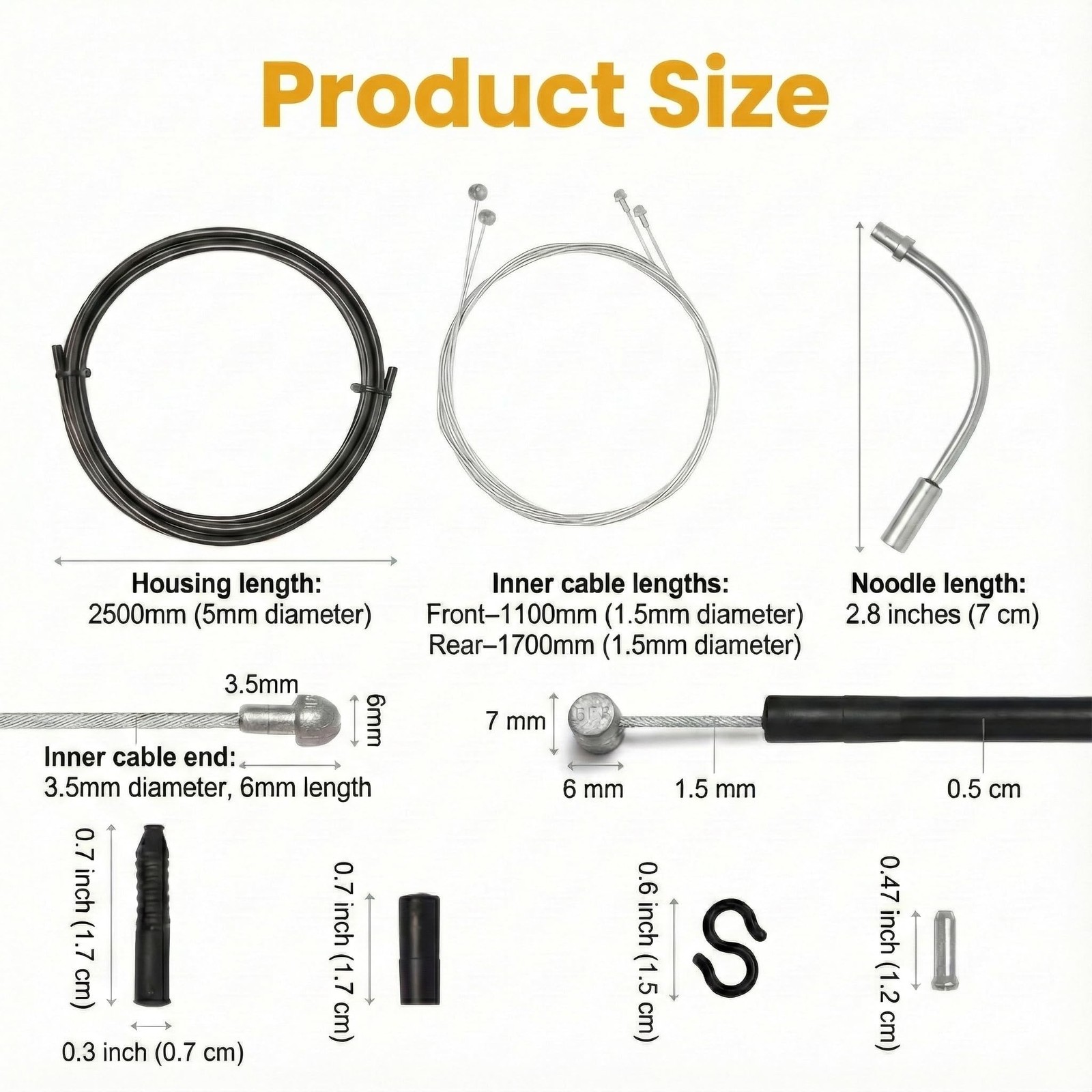 Black Bike Brake Cable Kit Front Rear with Housing Set