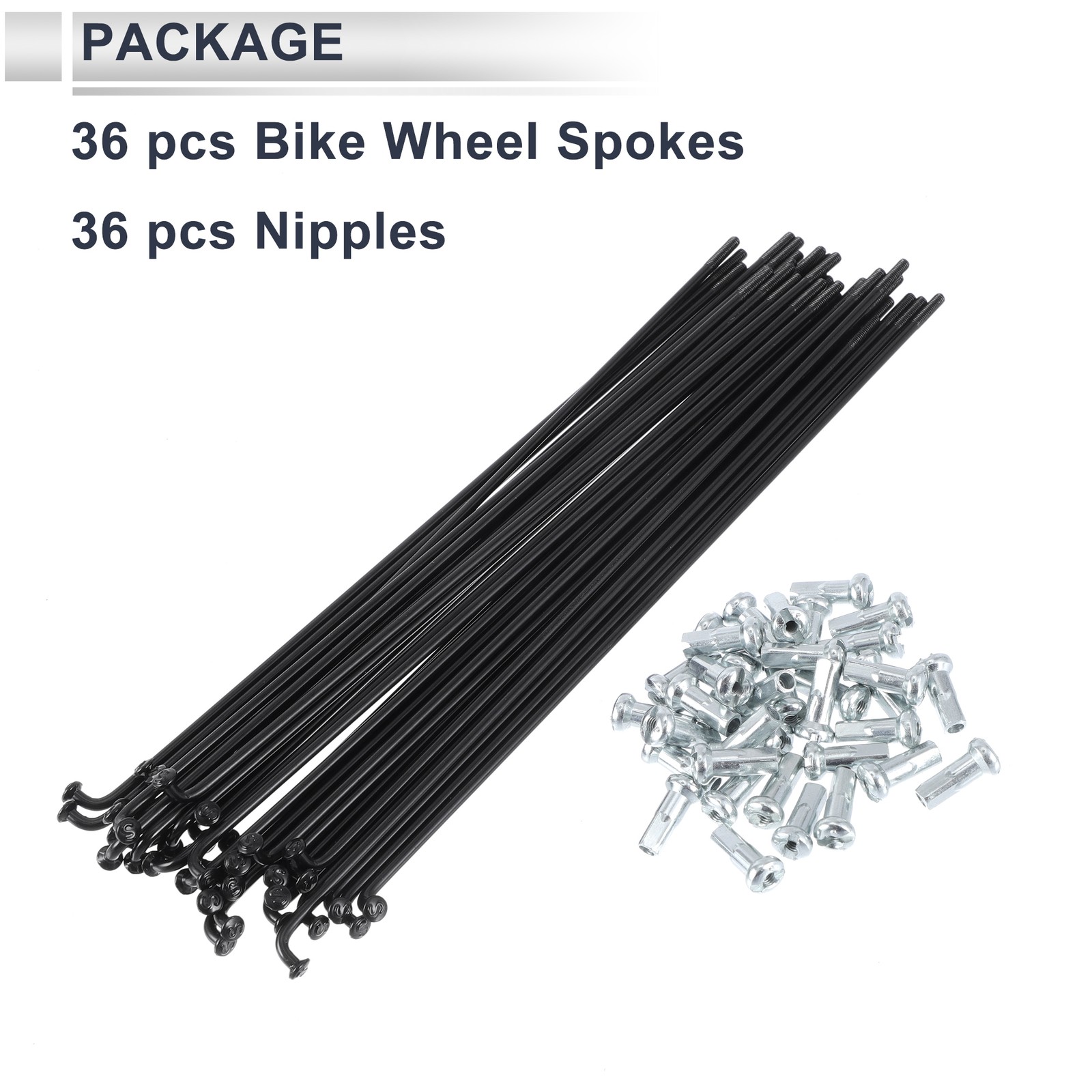 Set of 13G 185mm Bike Spokes with Black Steel Nuts for Universal