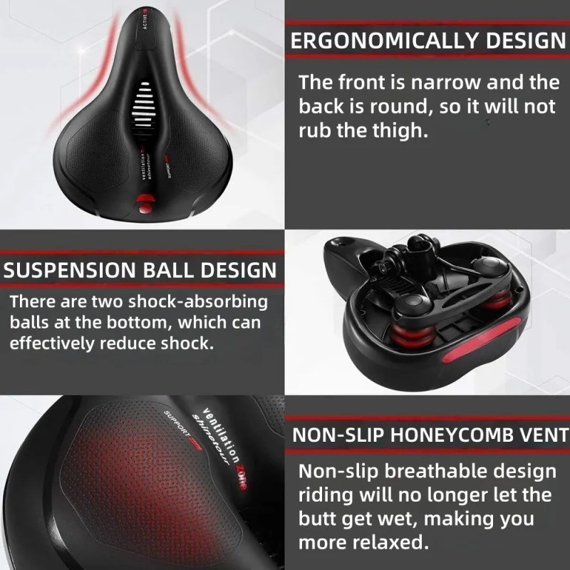 Extra Wide Big Bum Bike Bicycle Saddle Seat Gel Cushion Sporty Soft Comfort Pad