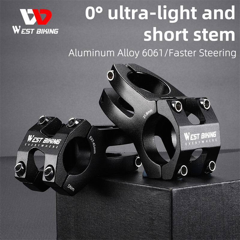 WEST BIKING MTB Bike Stem Aluminum Short Bicycle Handlebar Stem Extender Black