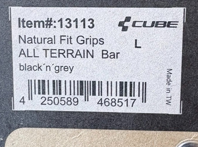 Cube Natural Fit All Terrain Bicycle Grips Bar Ends Size L Black Grey