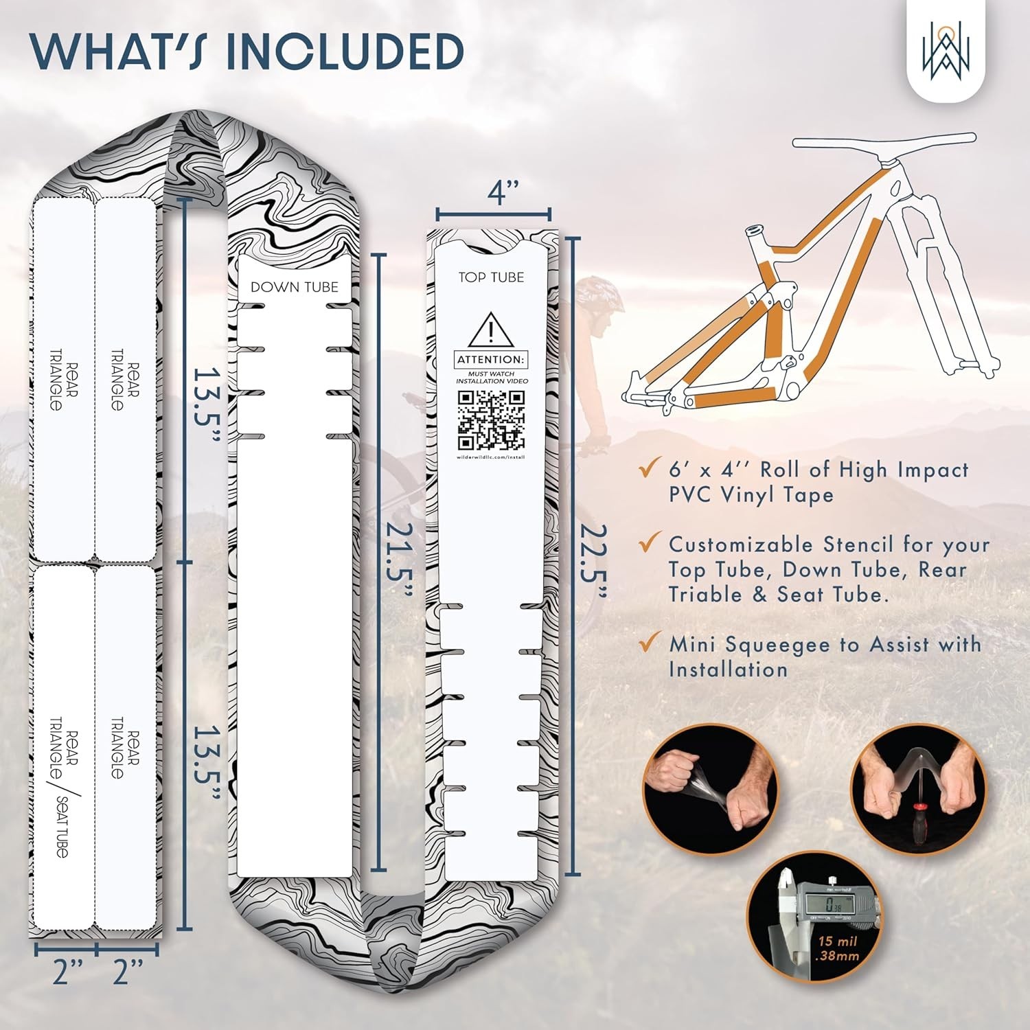 Customizable Mountain Bike Frame Protector 4″x72″ Vinyl Wrap