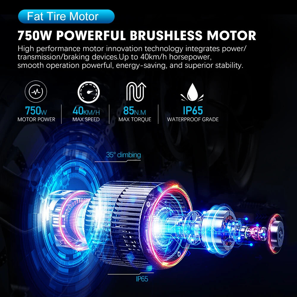 20 24 26in Snow E-bicycle Conversion Kit 48V 750W Fat Tire Rear Rotate Hub Motor