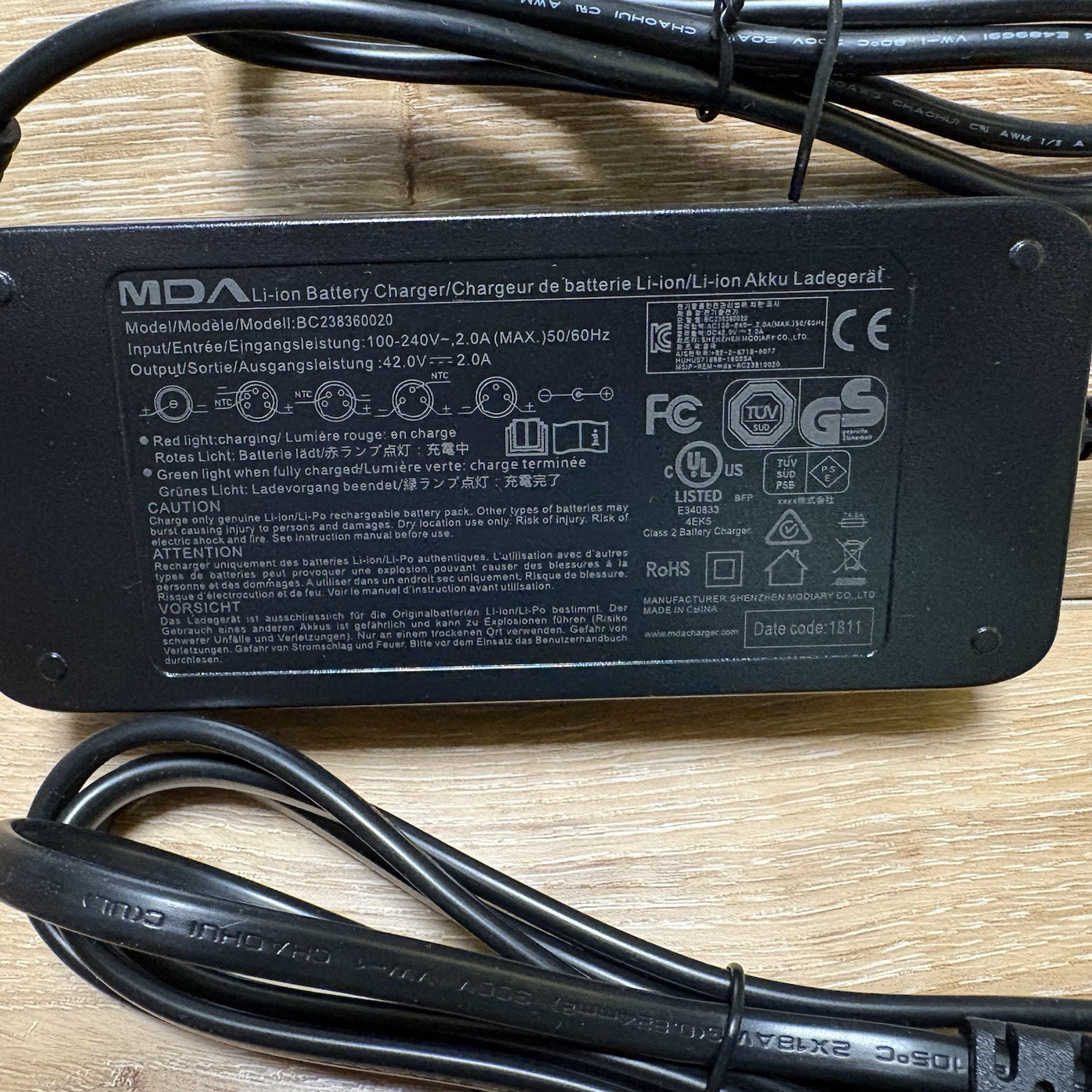 MDA Li-ion Battery Charger Model BC238360020 Input 2.0A Output 42V UL 1310