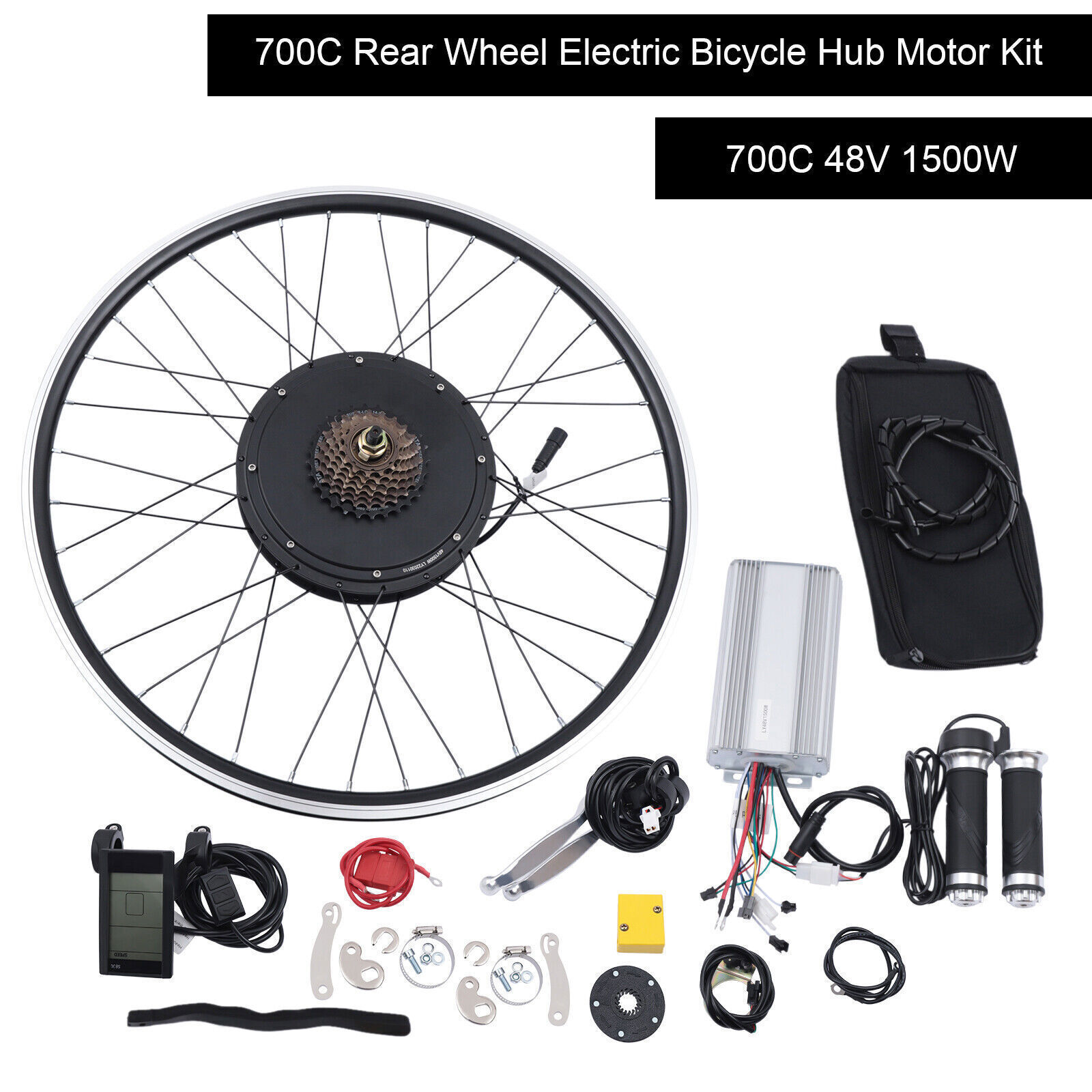 Ebike Conversion Kit 48V 1500W Rear Motor Wheel 700C LCD Display 500 rpm New