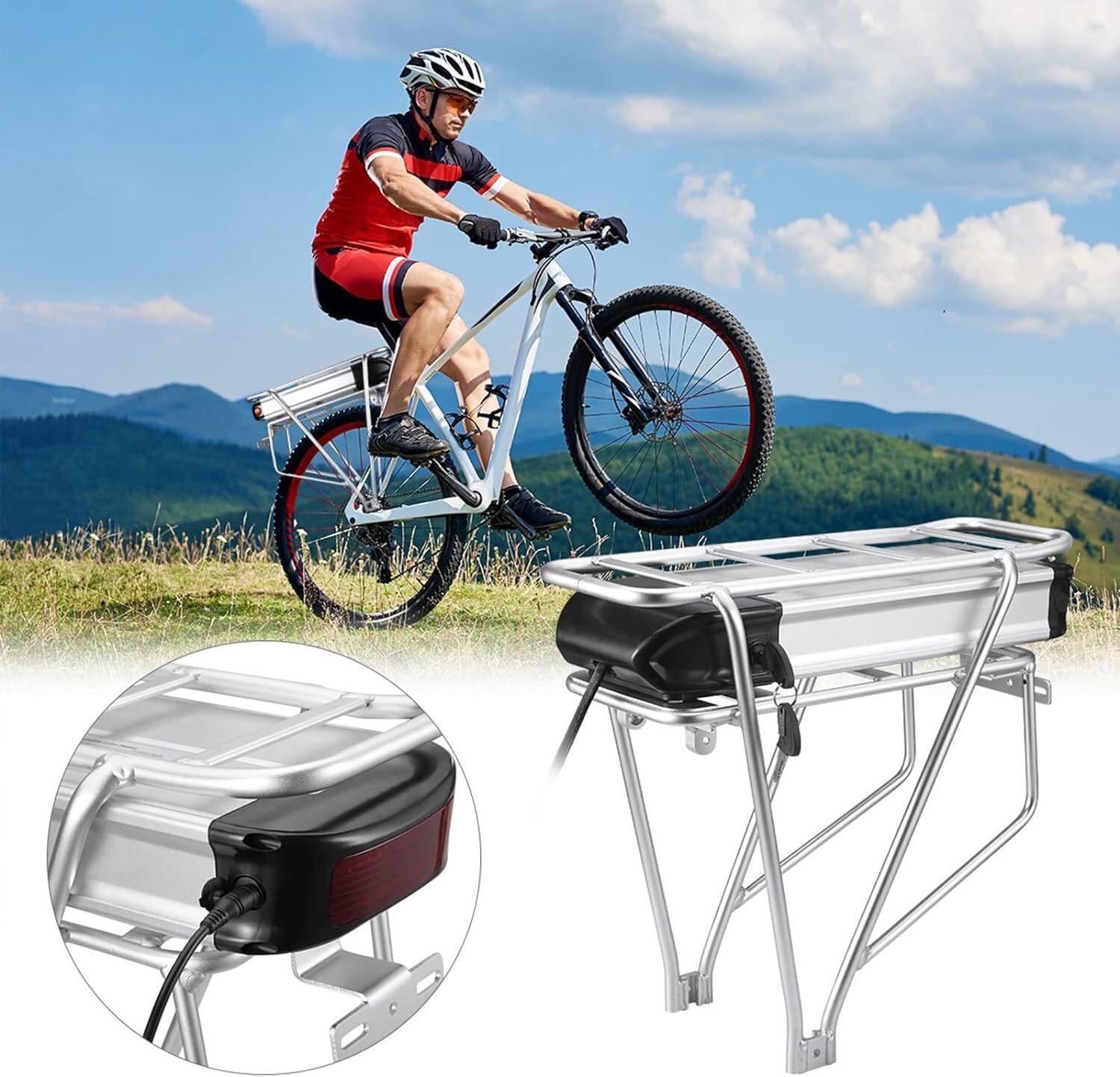 36V 20A Ebike Luggage Rack Lithium Battery Pack 800Wh Replacement Li-ion Battery