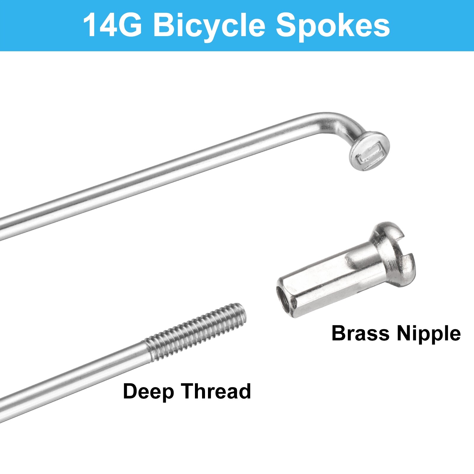 36Pcs 14G Bicycle Spokes 292mm J Bend 2mm Bike Spoke with Brass Nipple, Silver