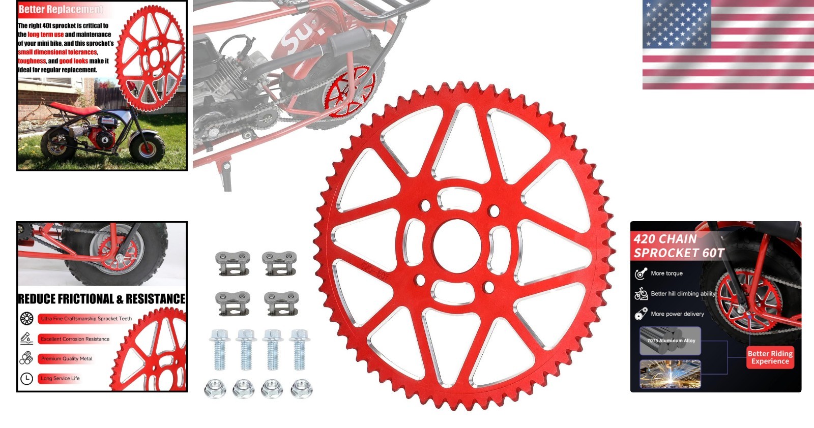 Lightweight 60T Sprocket for Mini Bikes – 7075 Aluminum Alloy, Optimized Torque