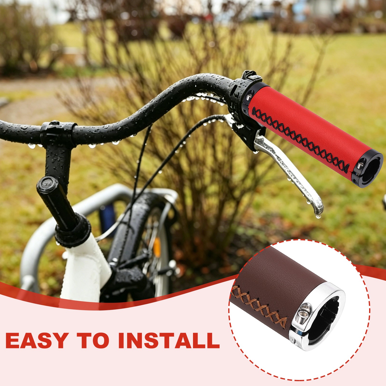 Ergonomic Bike Grips, Bike Straight Bar 5.31in Double Lock-on Dark Brown