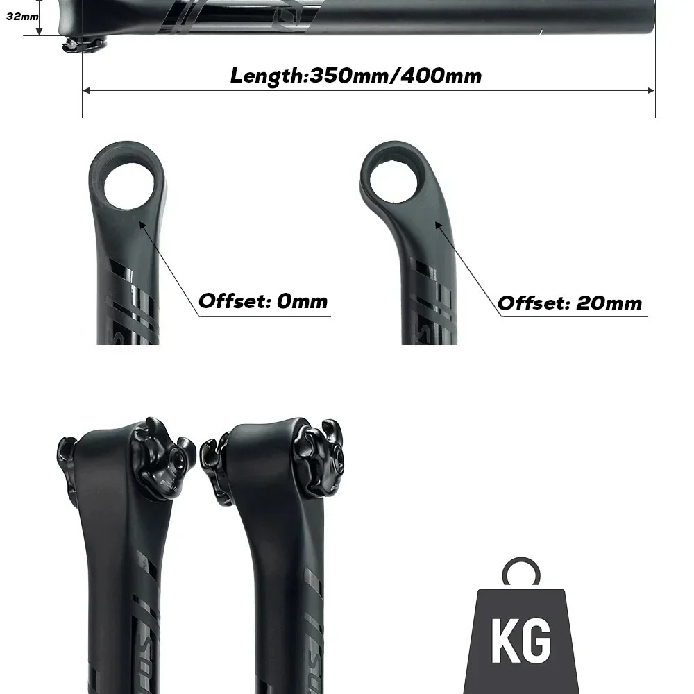 Carbon Fiber Seatpost MTB Road Bicycle Seat Tube 0°/20° Alloy Rail 7×9/7x7mm