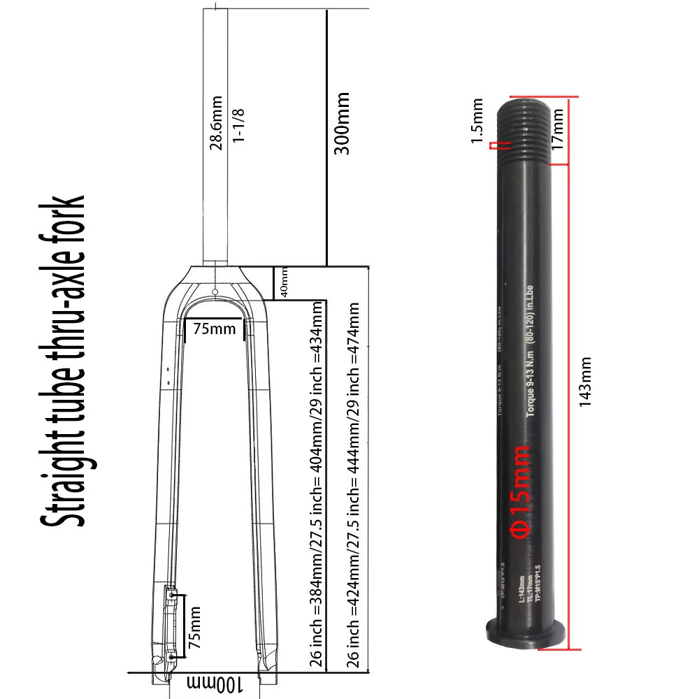 Carbon MTB Bike Rigid Fork ​Cycling Front Fork 26/27.5/29er 1-1/8 To 1-1/2