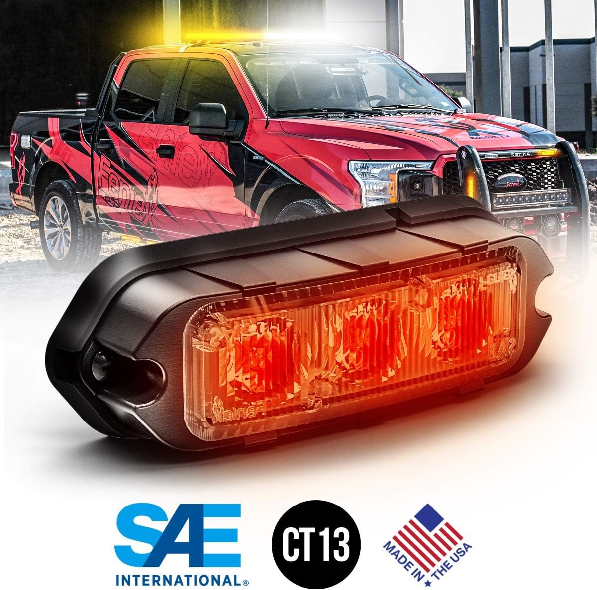 Feniex T3 Surface Mount | Red | Compact, 14 Flash Patterns | 3 LEDs, Super Br…