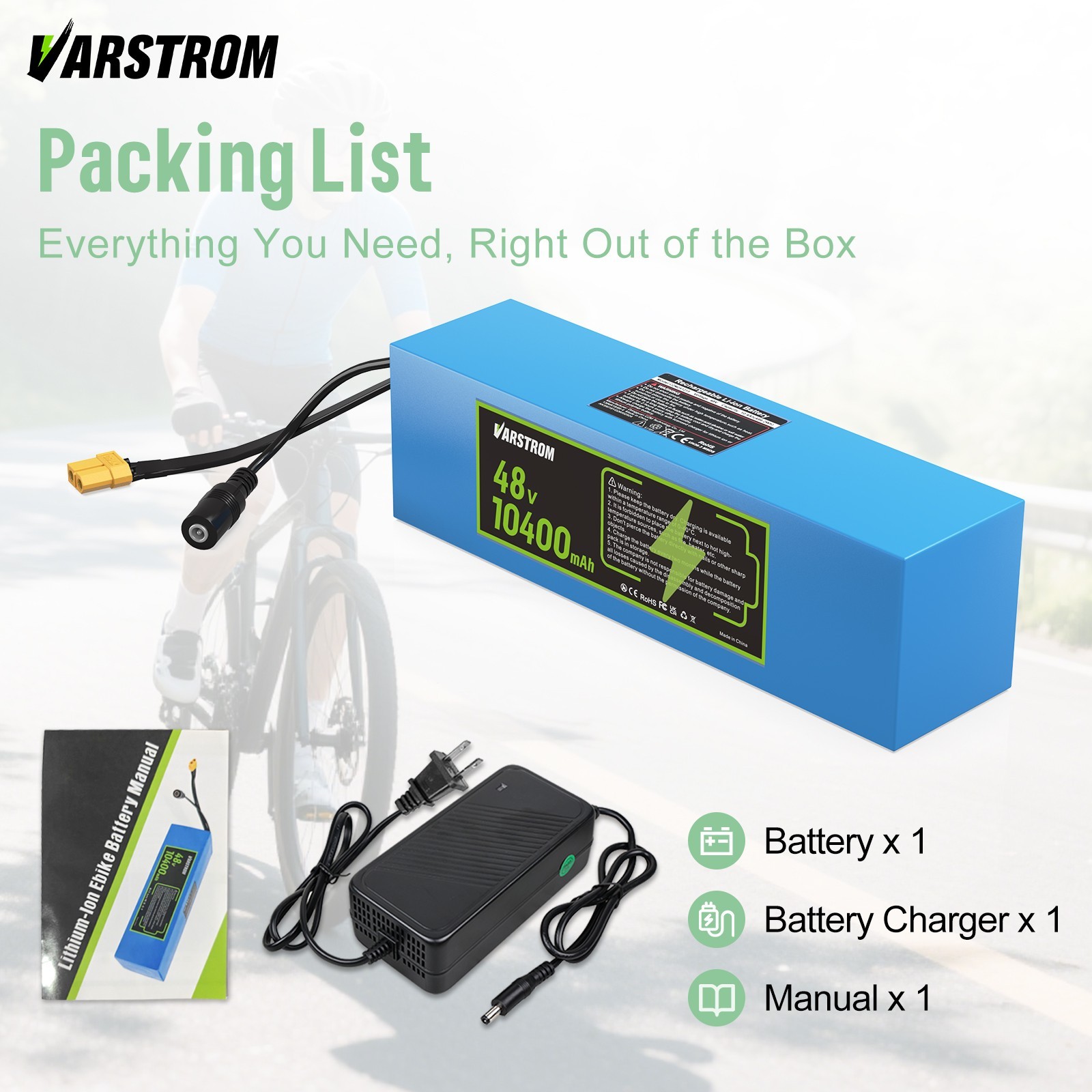 48V 10Ah Lithium-ion Ebike Battery, Rechargeable for Scooter 48V250W-1000W Motor