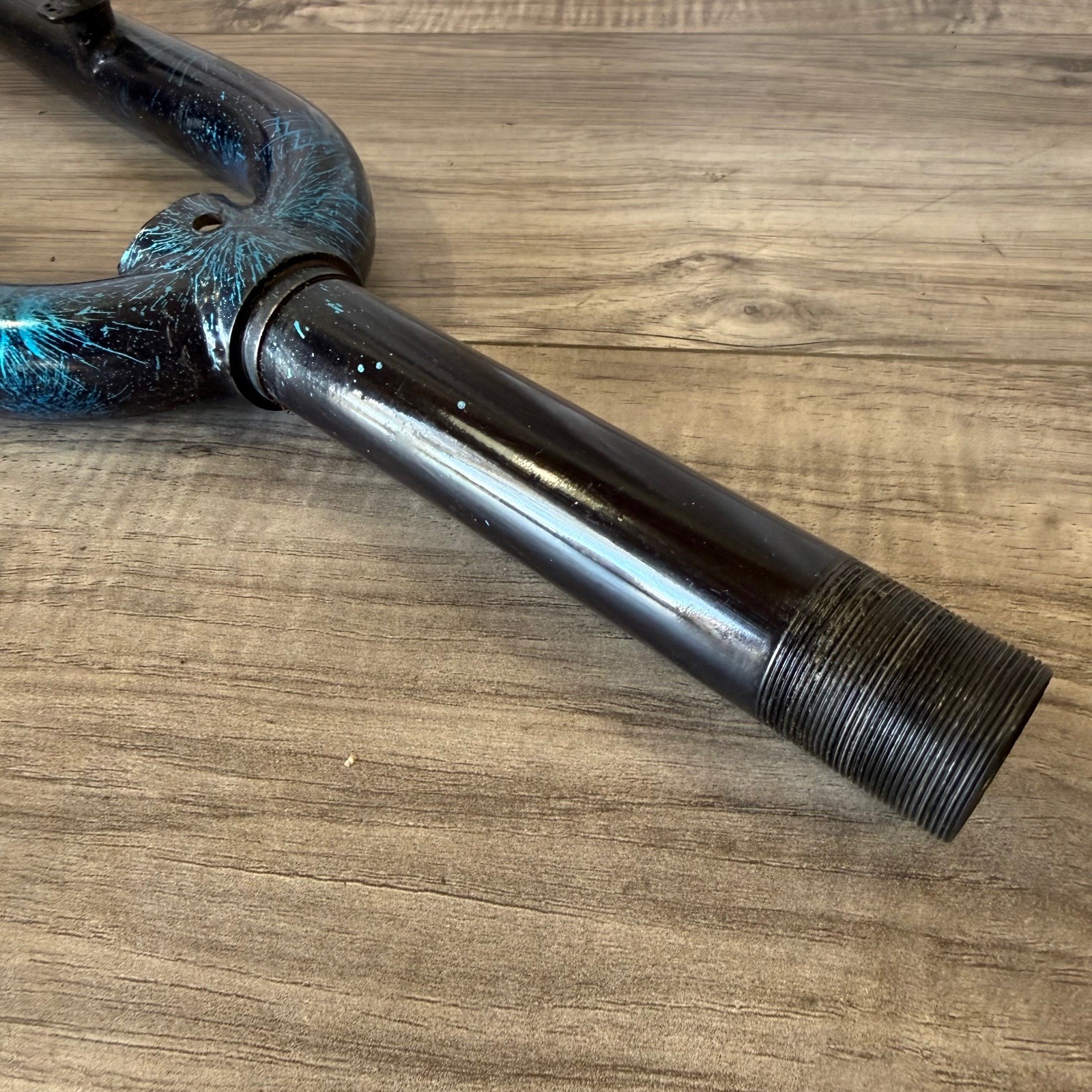 Vintage 90s  1 1/8 Threaded MTB Fork 26 150mm 395 Axle-Crown Back Blue Sparkle