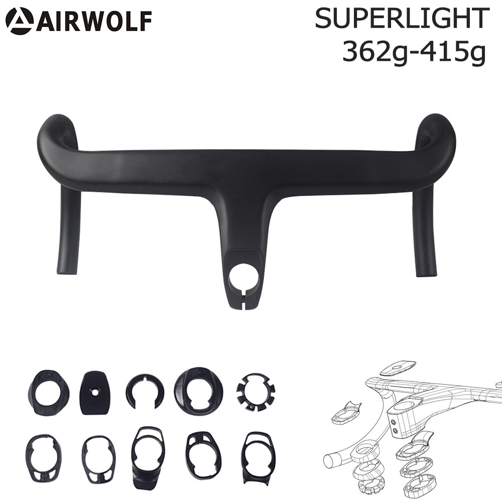 AIRWOLF T1100 Carbon Handlebar Drop Bar Stem Road Bike Internal Routing 360-440m