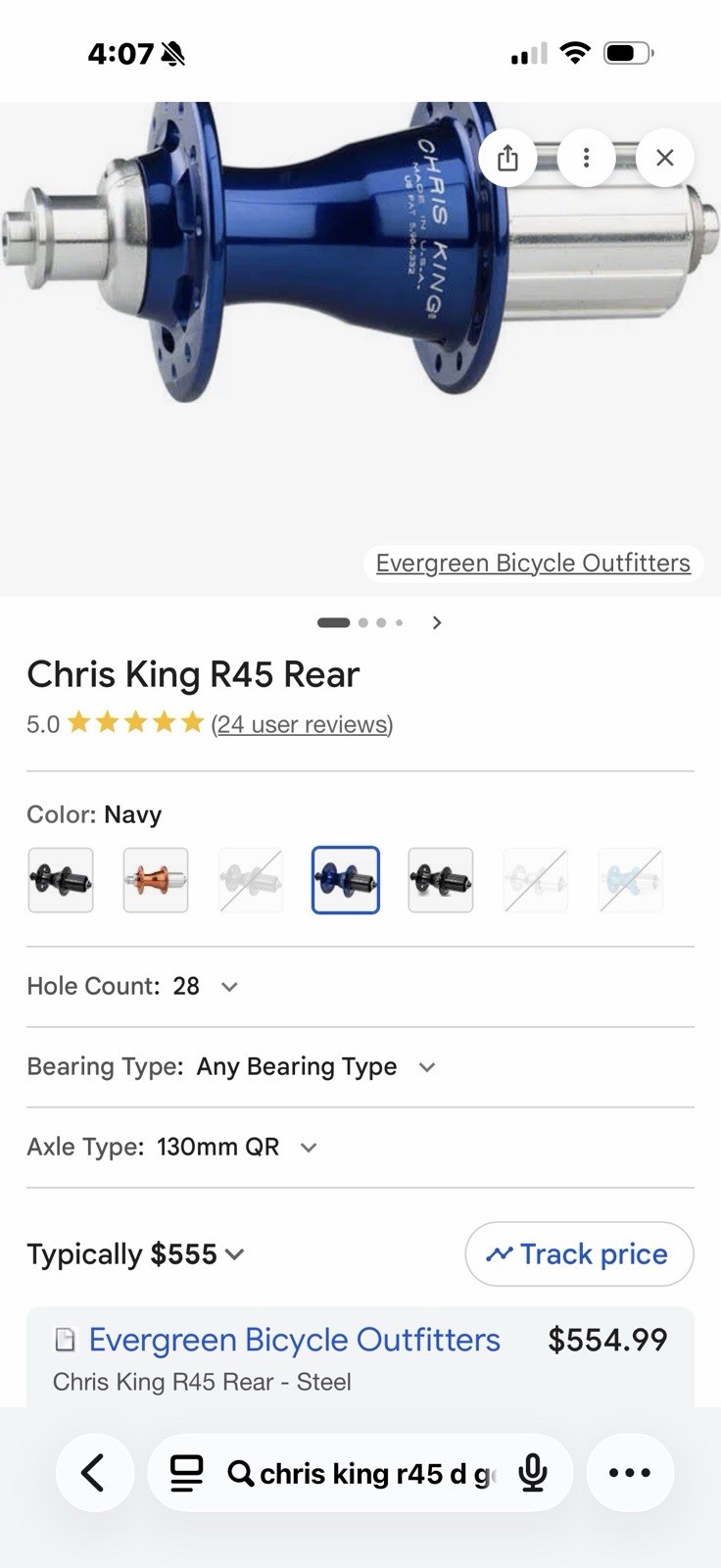 Chris King Disc Hubs Navy / Blue 100mm Front 135mm Rear QR.