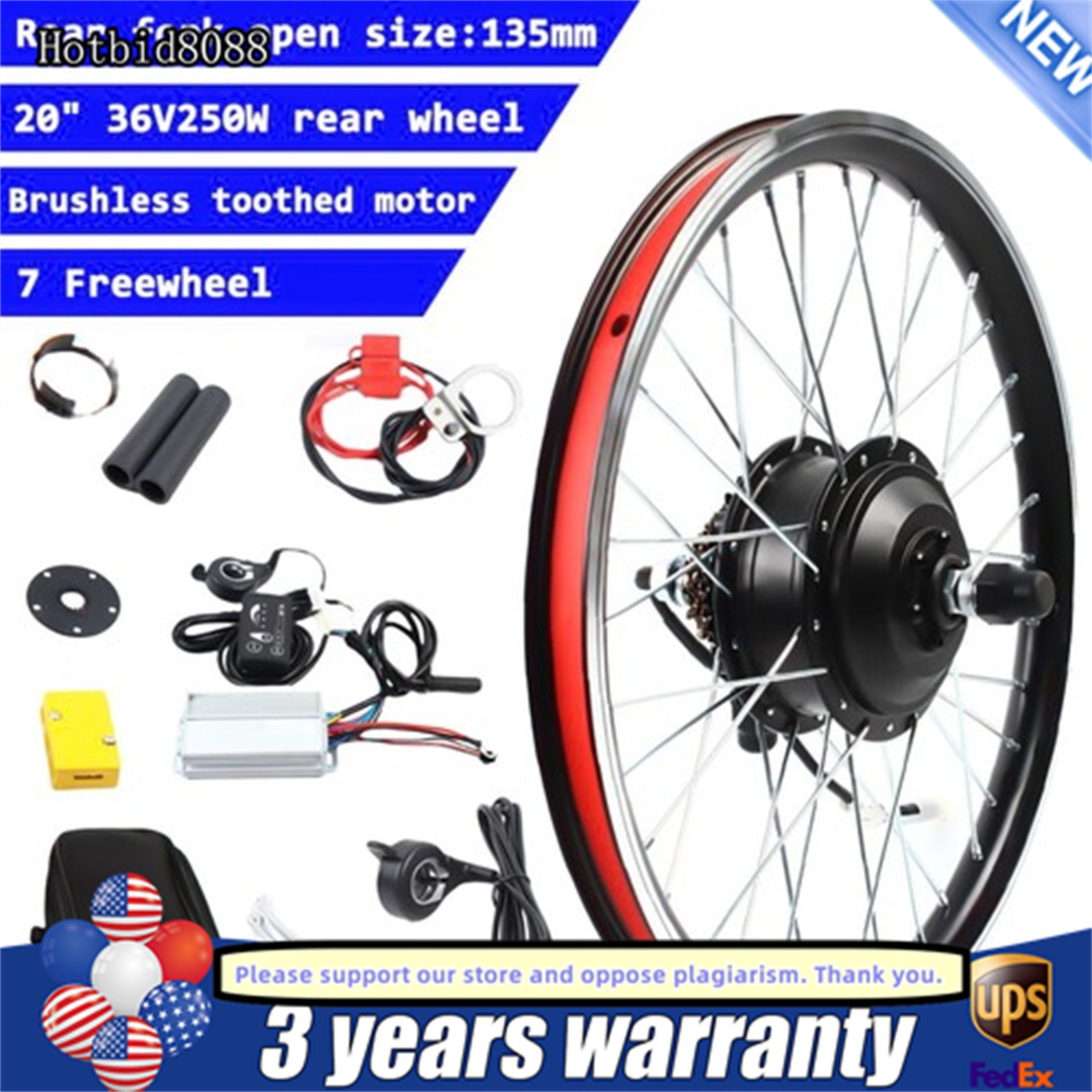 20 Inch Rear Wheel Electric Bicycle Hub Motor Conversion Kit 36v 250w E-bike