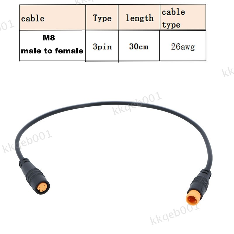 0.2m m8 9mm 3 pin Electric Bicycle Butt signal Cable Waterproof Wire Ebike Plug