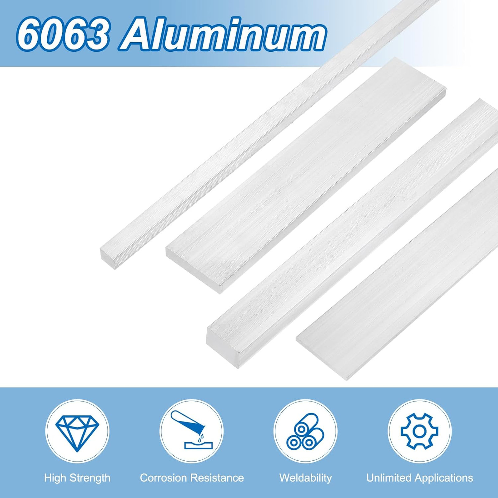 Square Aluminum Flat Bar 6063 Alloy 1 Inch Width 12 Inch Length 2 Pack