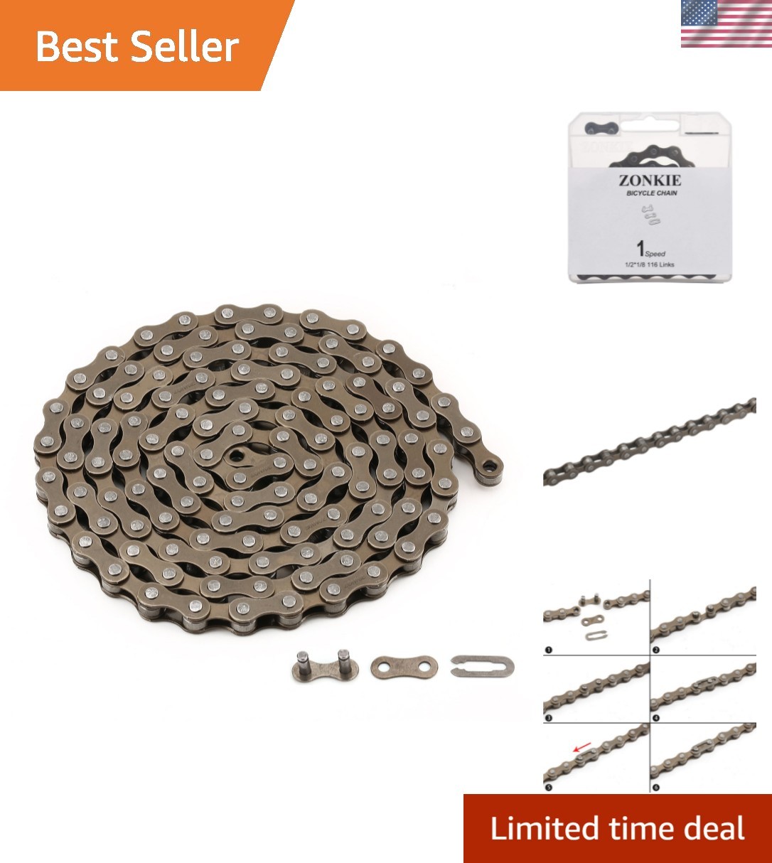 Lightweight and Easy-Install Single-Speed Bicycle Chain – 58 Inches, 0.5” Pitch