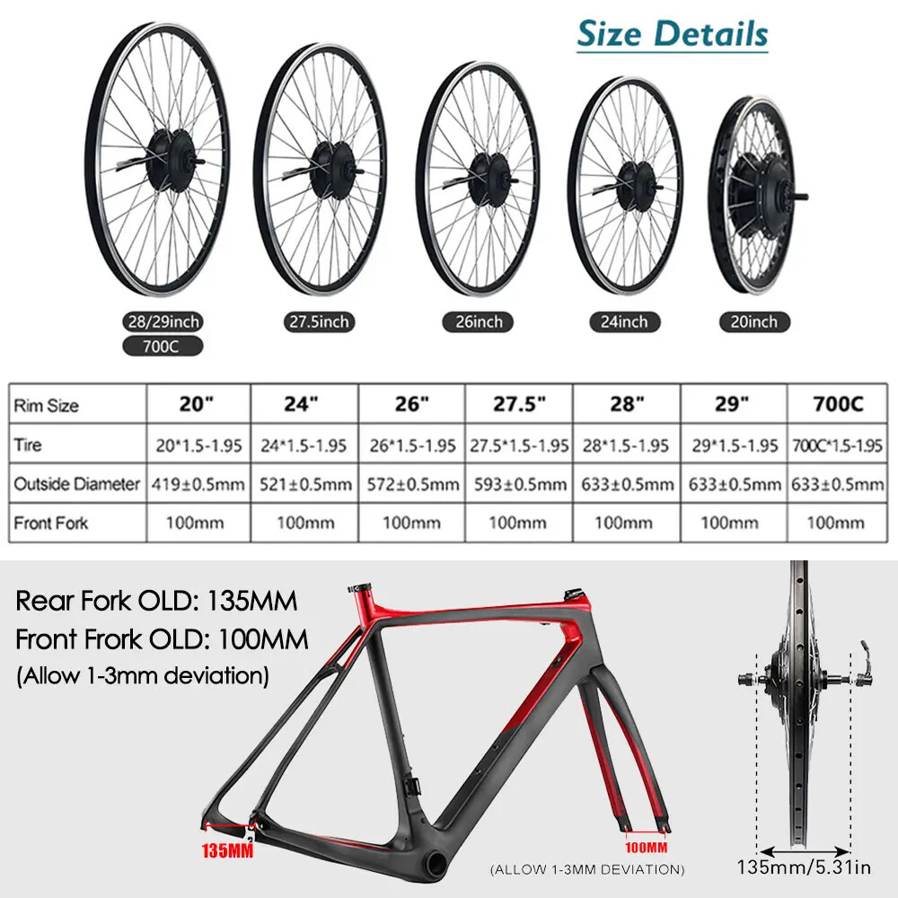 26»27.5»700C 48V 1500/2000W Electric Bike Brushless Gearless Hub Motor Wheel