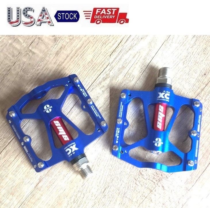 Aluminum Road MTB Mountain Bike XC Bicycle Pedal 3 Bearings Flat Pedals Blue