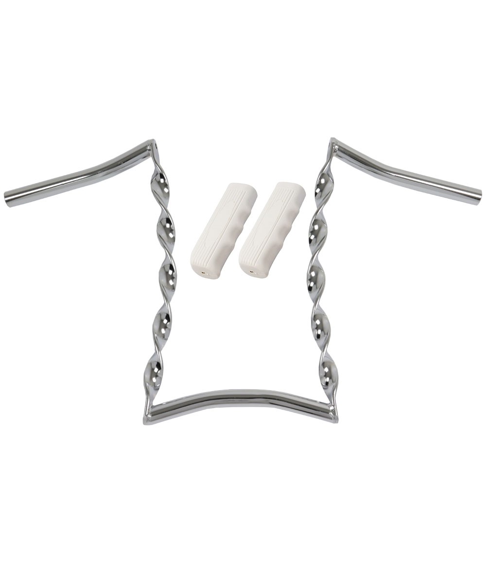 OG Lowrider Handlebar Twisted 15″ 25.4mm Chrome & Grips Cruiser 115m White
