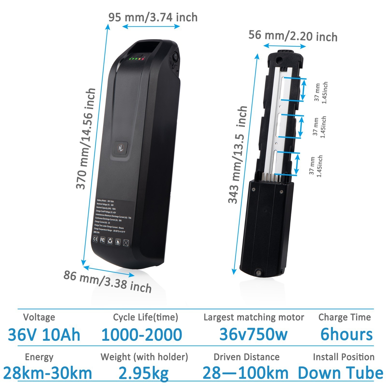 Hailong 36V/48V/52V 10ah/15ah/20ah electric bicycle battery for 2000W Motors