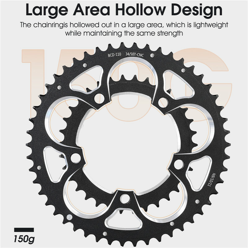 WEST BIKING Road Bike Chainring 110BCD 34T/50T Tooth Plate 8/9/10/11 Speed Black