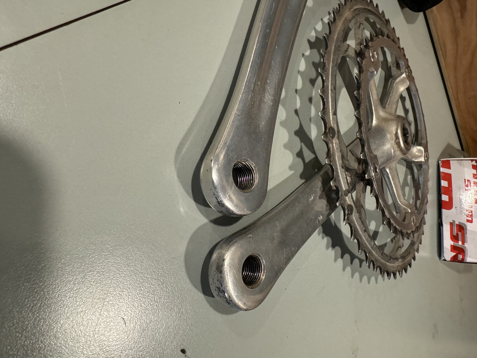 CAMPAGNOLO RECORD CRANKSET DOUBLE 53-39 TOOTH 10 OR 9 SPD. 172.5 MM ARMS, USED!