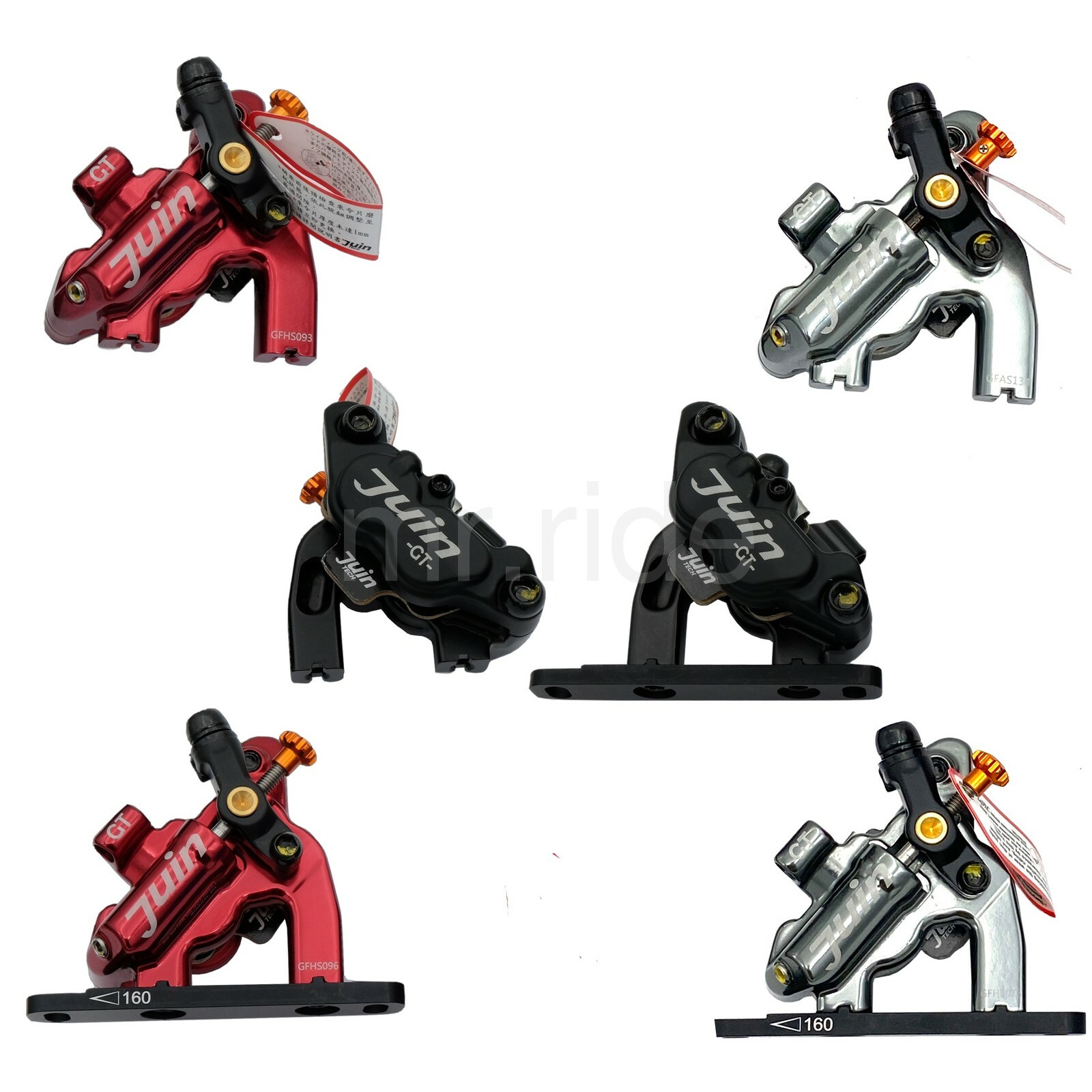 JUIN GT-F 4 Piston F-Mount Light Hydraulic Disc Brake Caliper set Black/Red/Gray