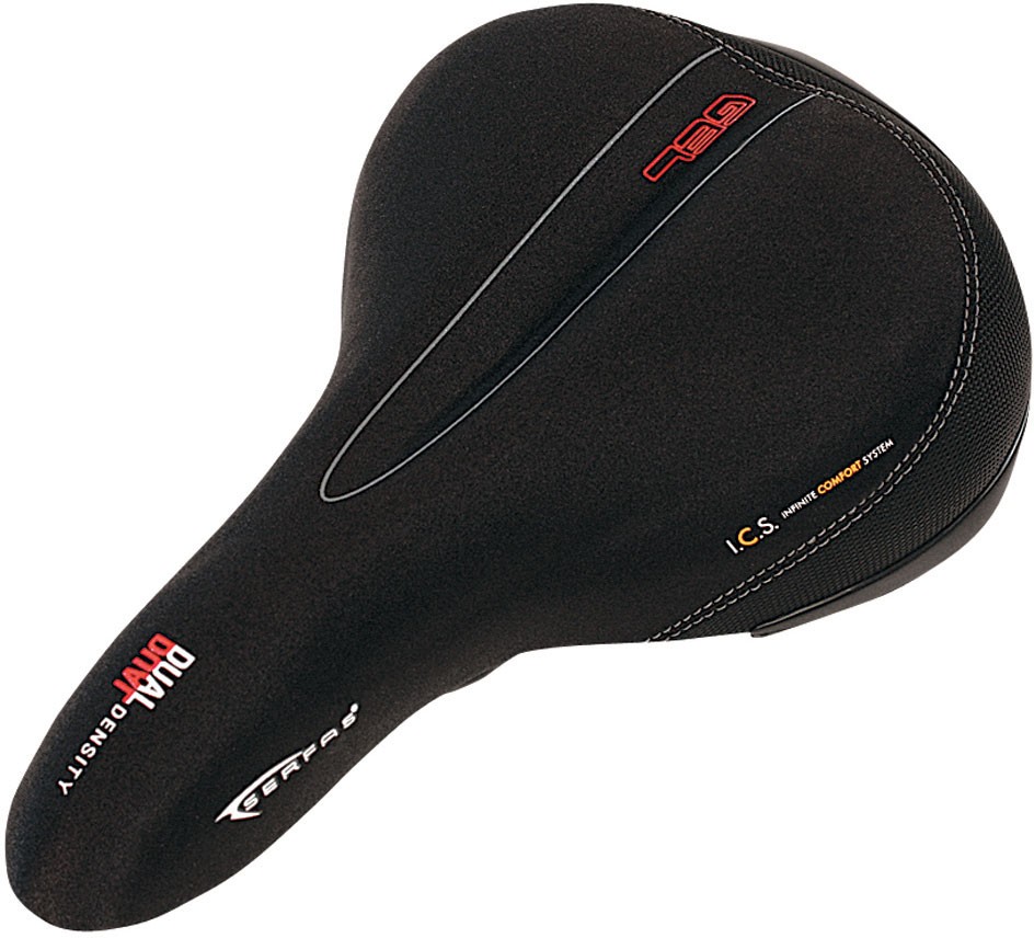 Serfas DDM-200 Dual Density Men’s Saddle: 279mm x 171mm, 565 g, Std Rails, Black