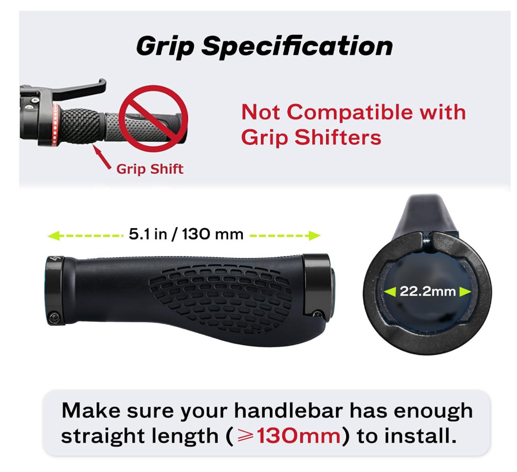 Bike Handlebar Grips,Ergonomic Design,Aluminum Double Lock-on,Mountain Bike Grip