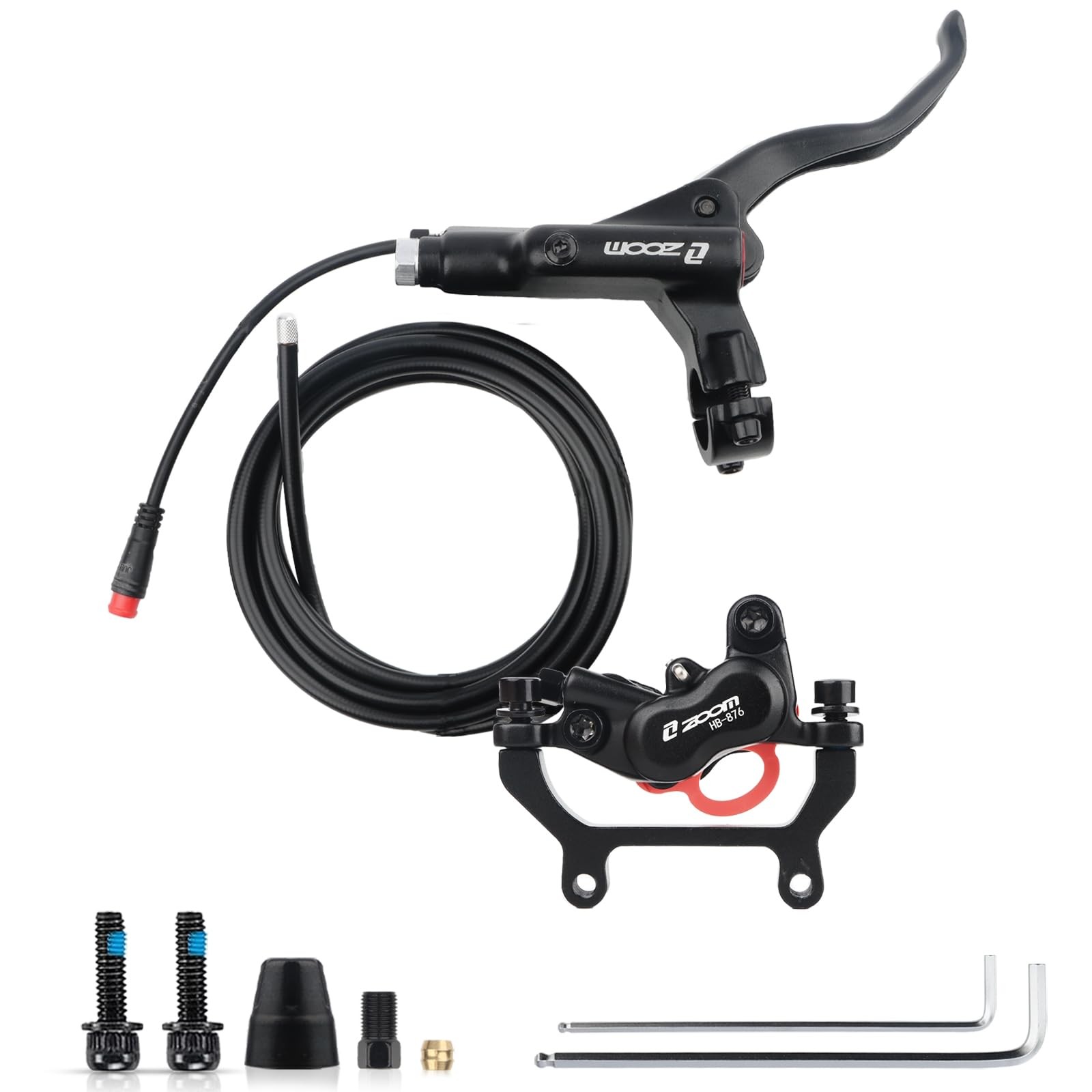 EBike Hydraulic Disc Brake Set HB-876E 4 Piston Right Lever Rear Caliper Sensor