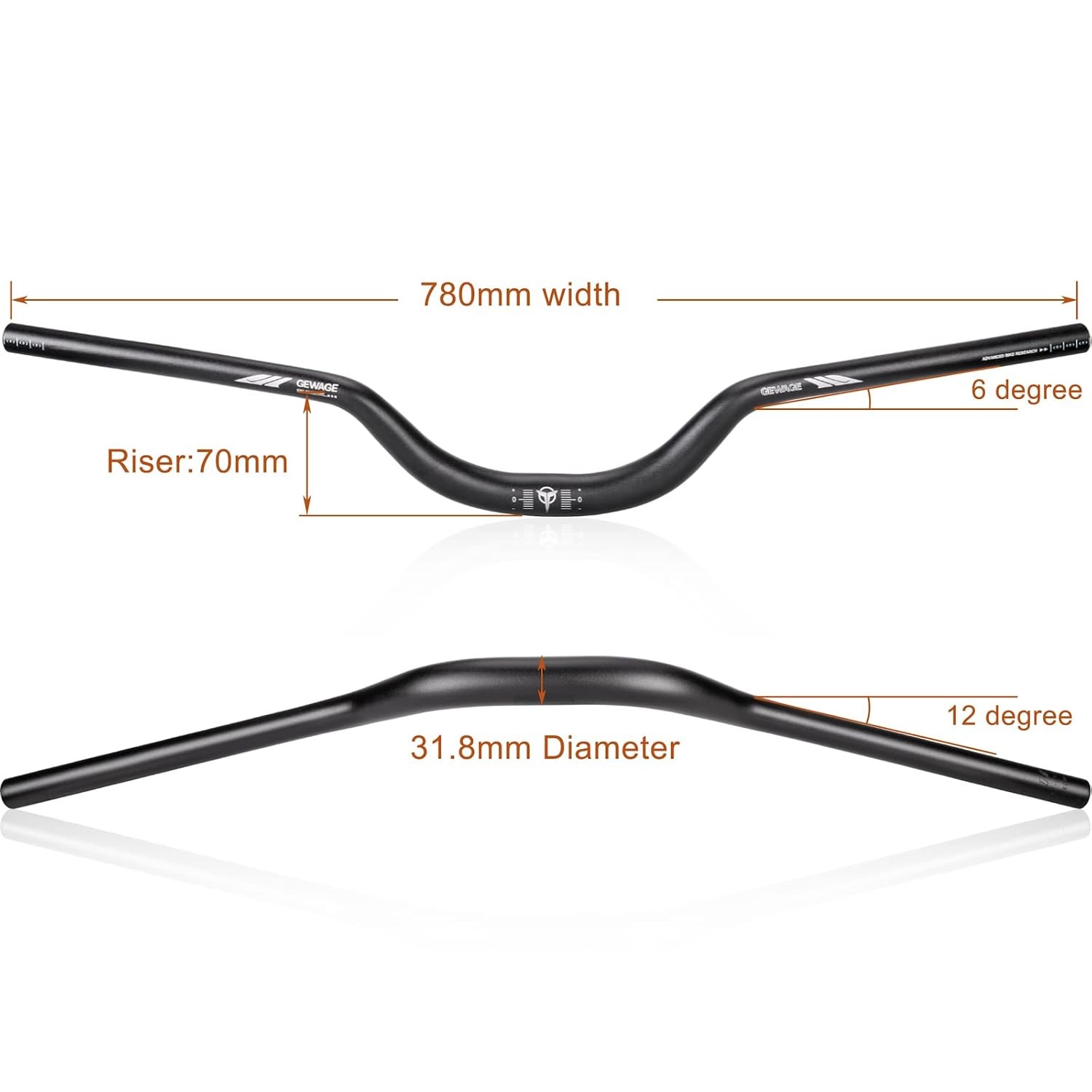 31.8 Bike Handlebar – 25mm, 55mm, 70mm, 90mm,120mm Riser Handlebar – 780mm Alumi
