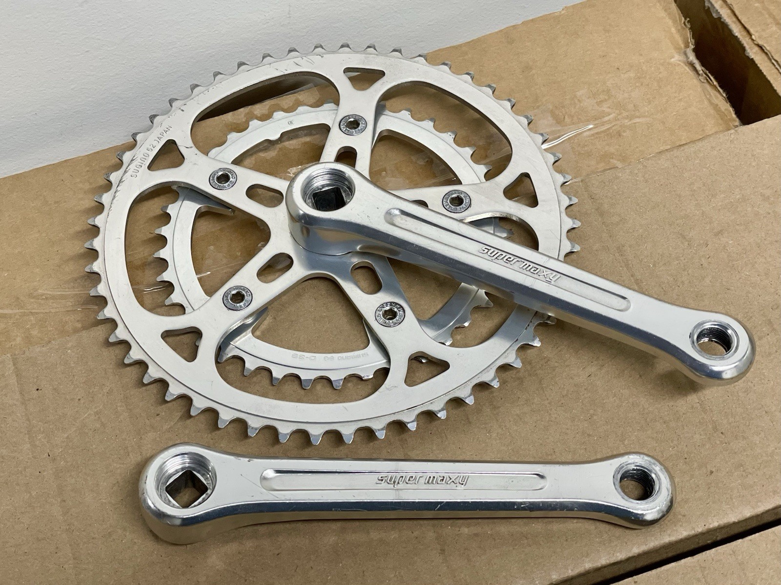 Vintage Sugino Super Maxy Crank Set 171mm Double Road Tour 52/38 Japan