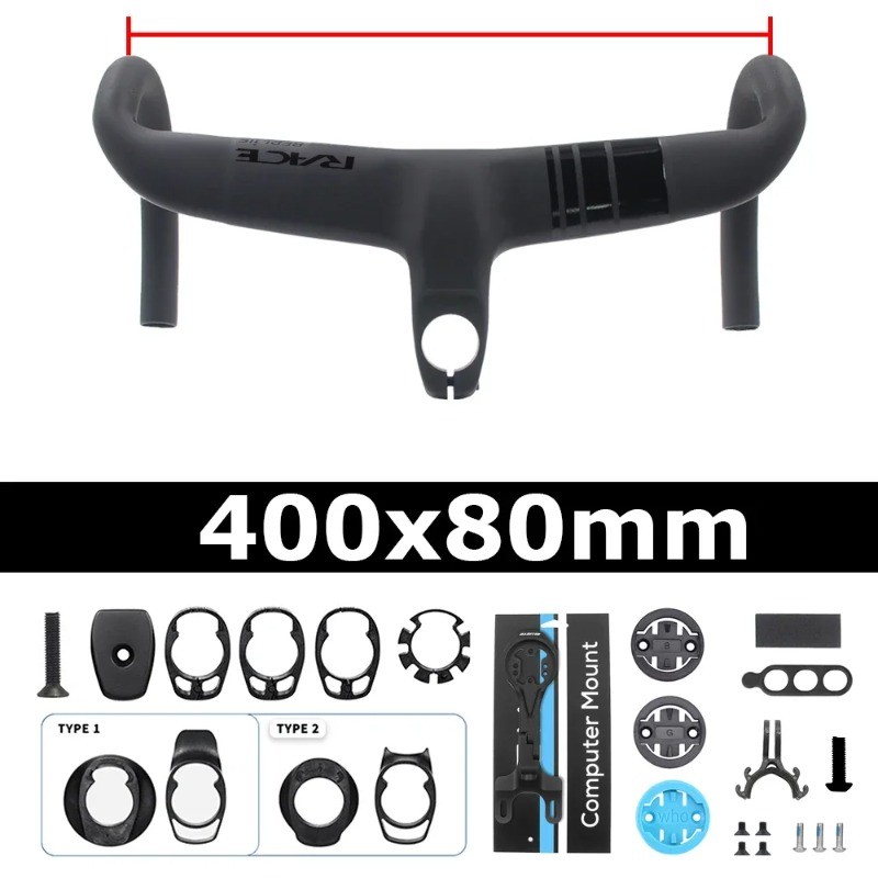 Carbon Road Bike Integrated Drop Bar Reach 80mm 360-440mm Internal Cable