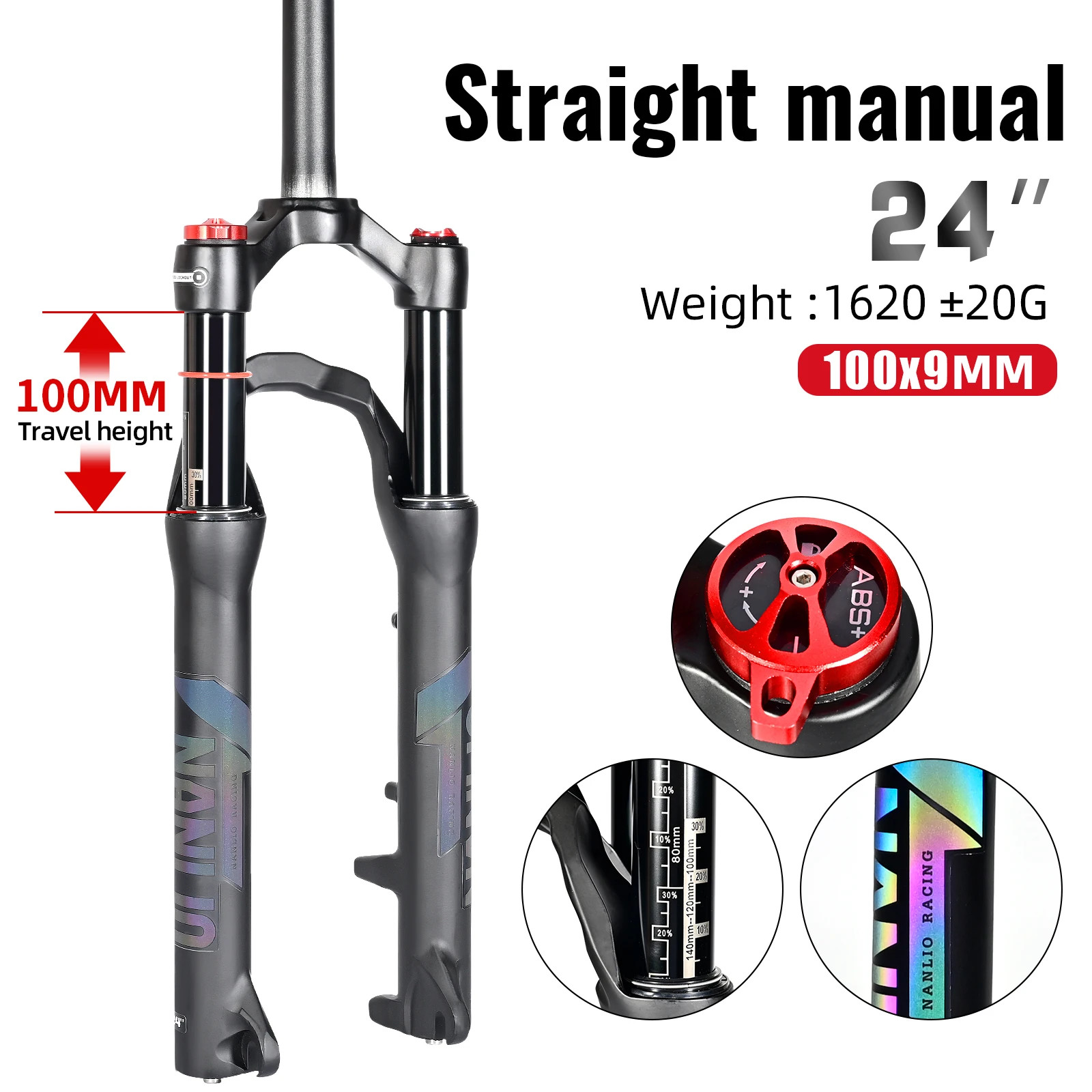Youth Kids’ Mountain Bike Suspension Fork 20 24er 100-140mm Travel Oil Gas Fork
