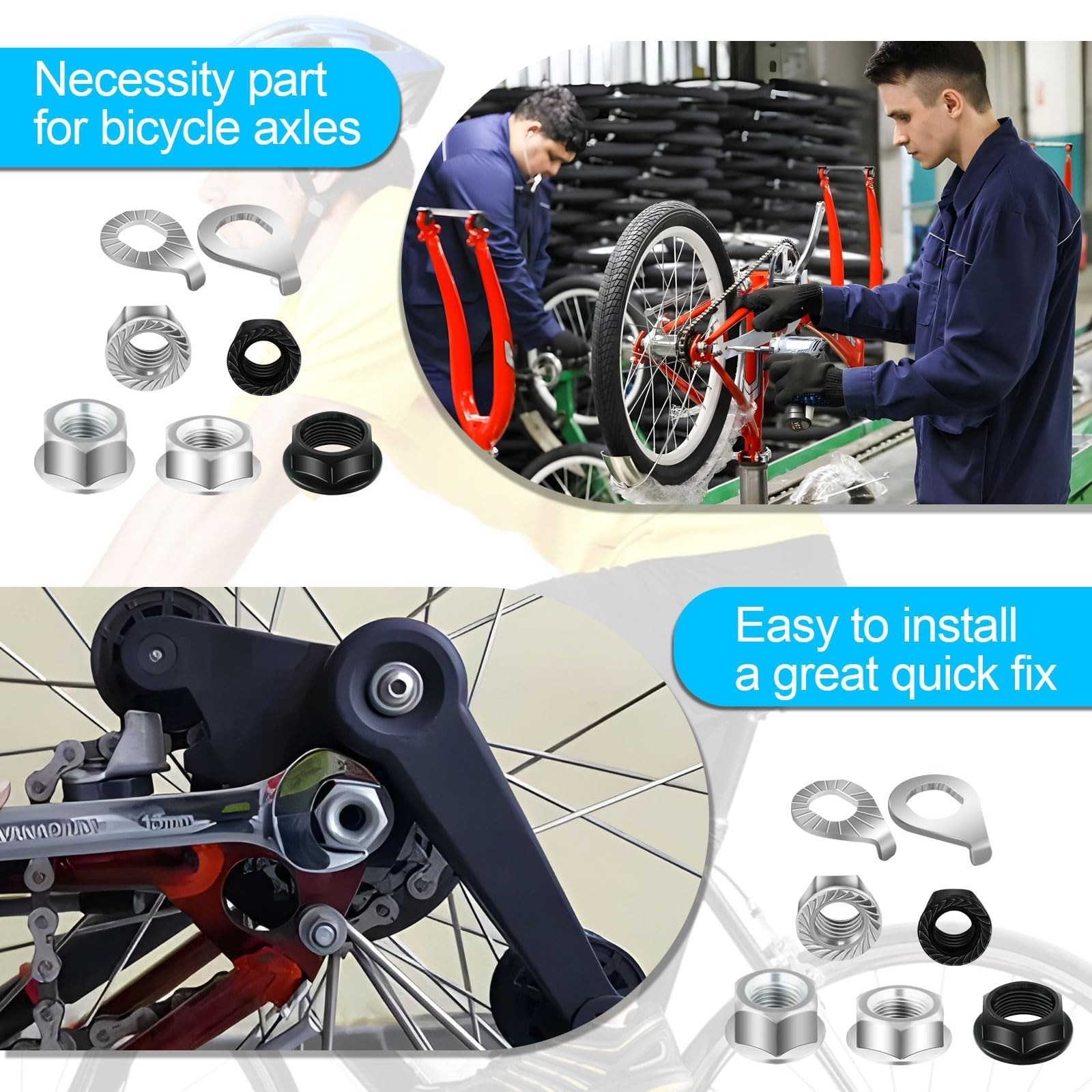 Syocsek 24PCS Bicycle Nuts and Safety Washers Kit for Bikes