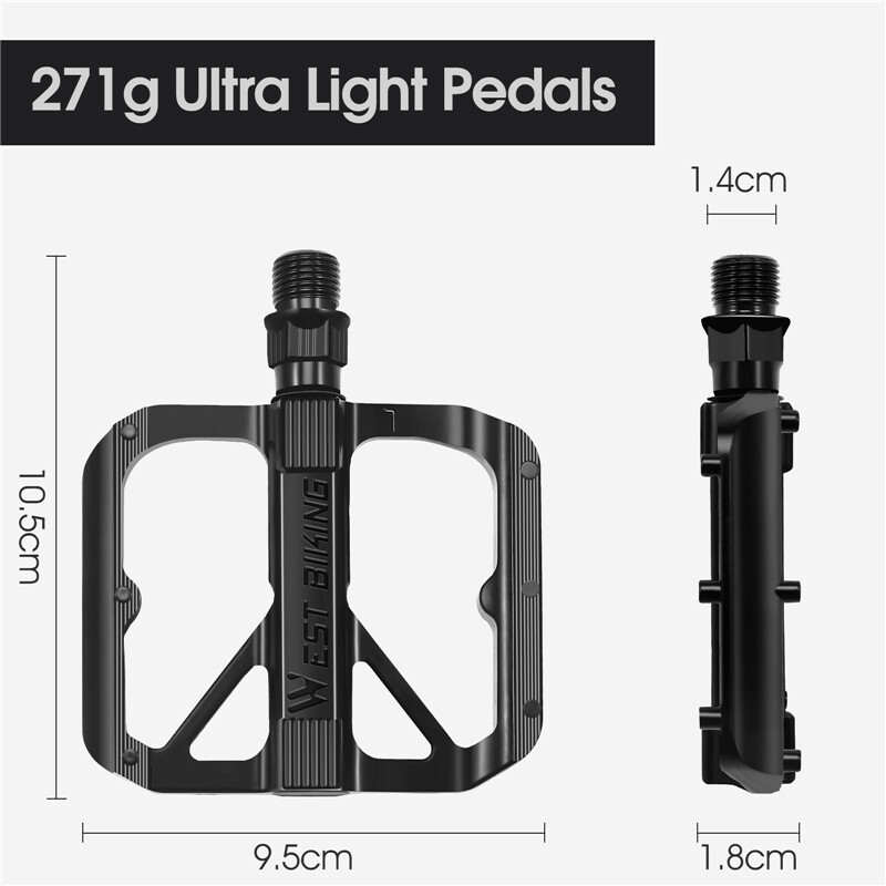 WEST BIKING Ultralight Double DU Bearing Alloy MTB Road Bike Flat Pedals 9/16″