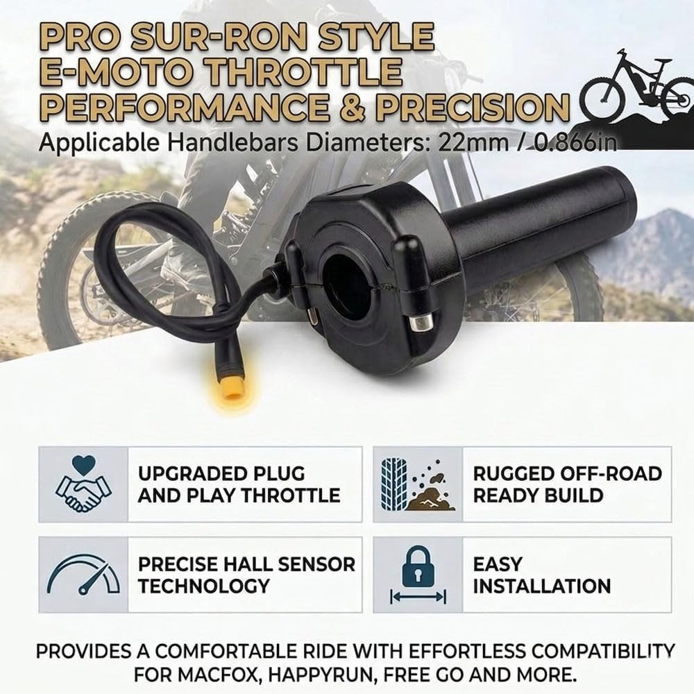 Ebike Full Twist Throttle with Rolling Bearing, Surron Style 3-Pin Waterproof…