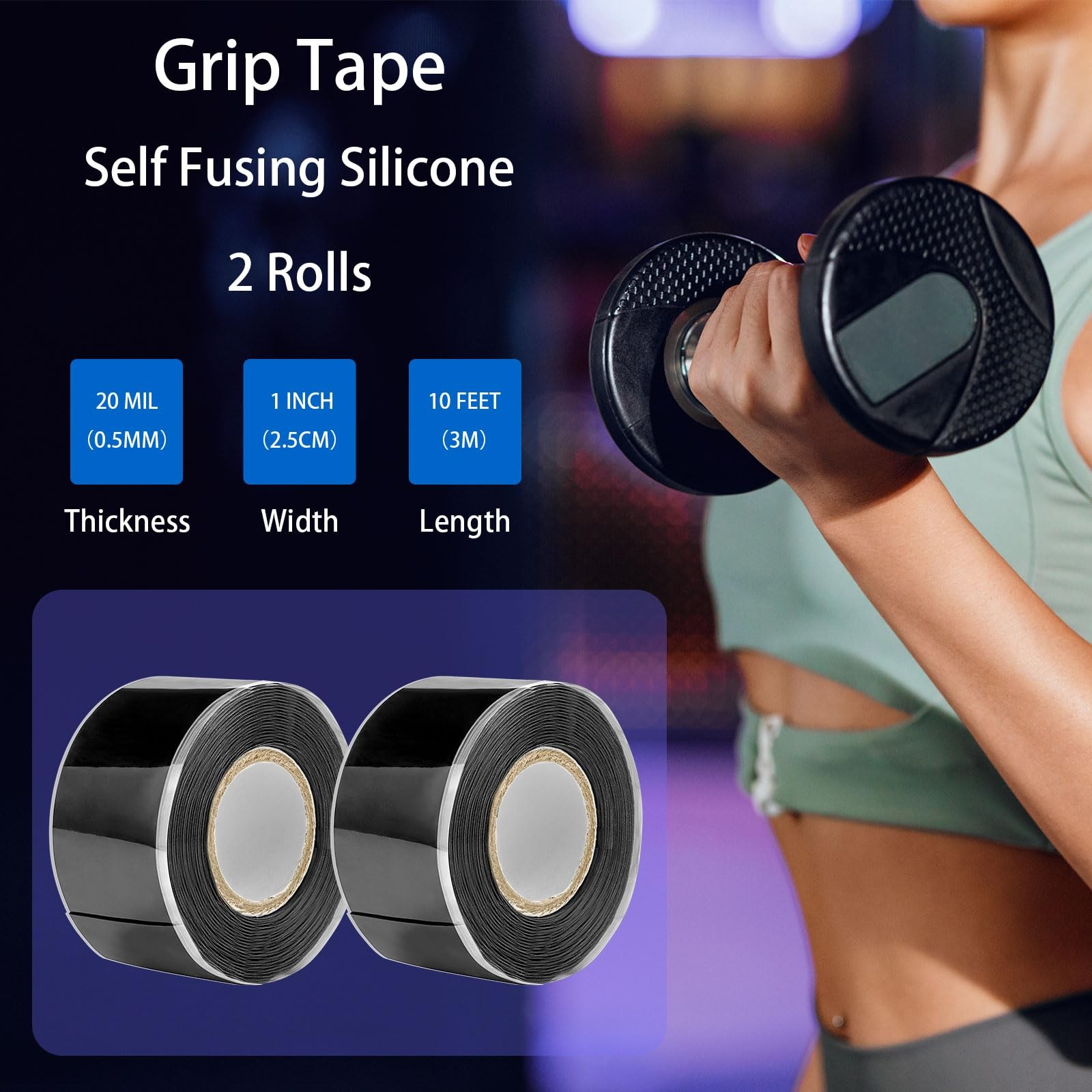 2 Rolls Grip Tape, 1IN X 10FT Grip Tape for Handles, Silicone Rubber Wrap for Pu