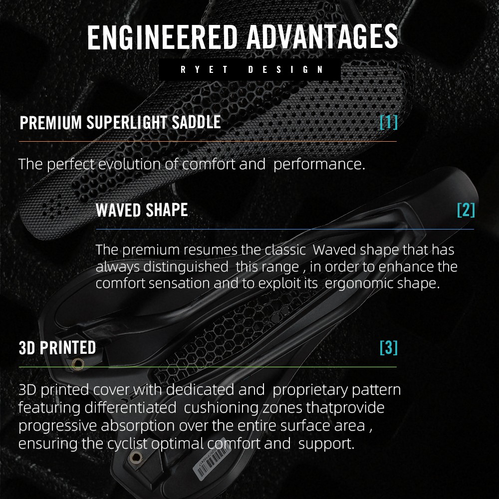 3D Printed Bike Road MTB Saddle Ultralight Full Carbon Fiber Rails Hollow Relief