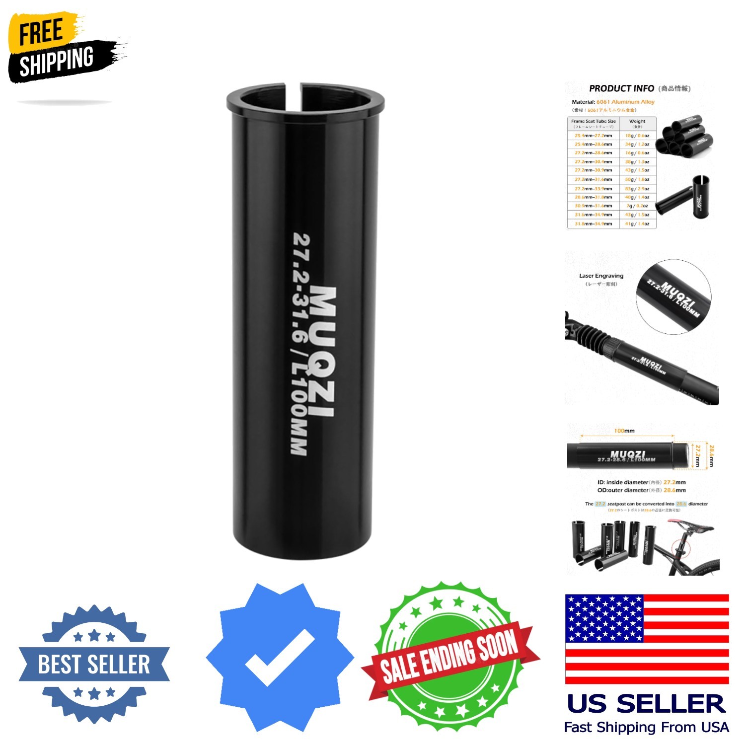 Bike Seat Post 25.4mm 27.2mm 28.6mm 30.4mm 30.8mm 31.6mm Aluminum 350mm Lengt…