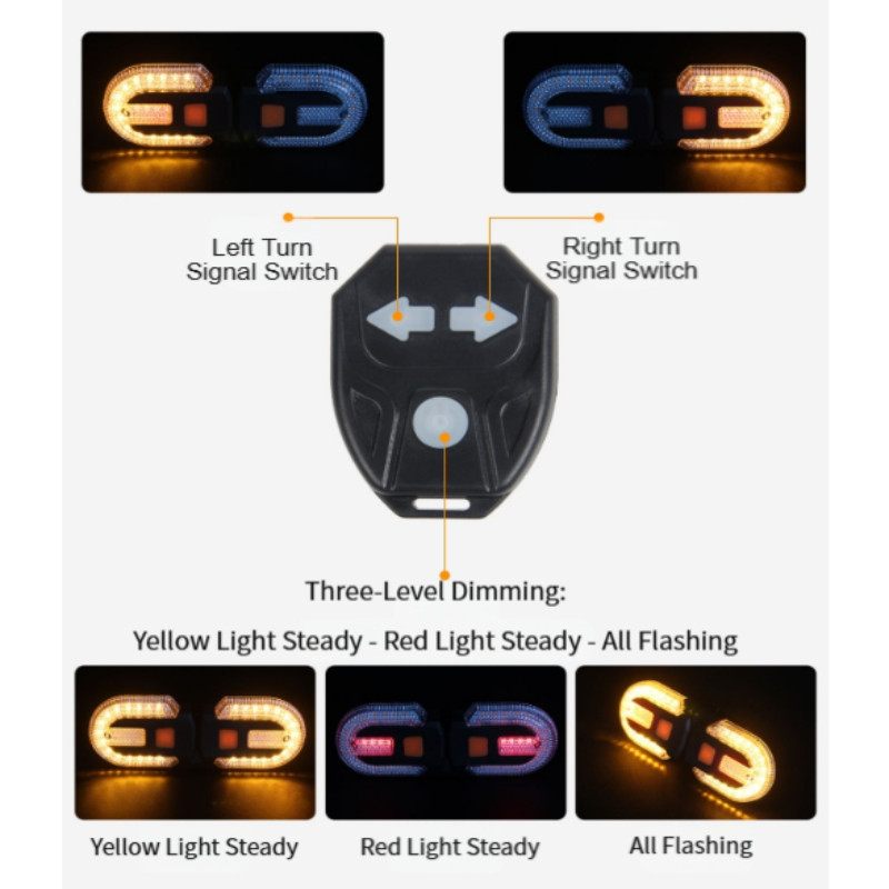 Wireless Bike Turn Signal Light USB Rechargeable with Remote for Easy Operation