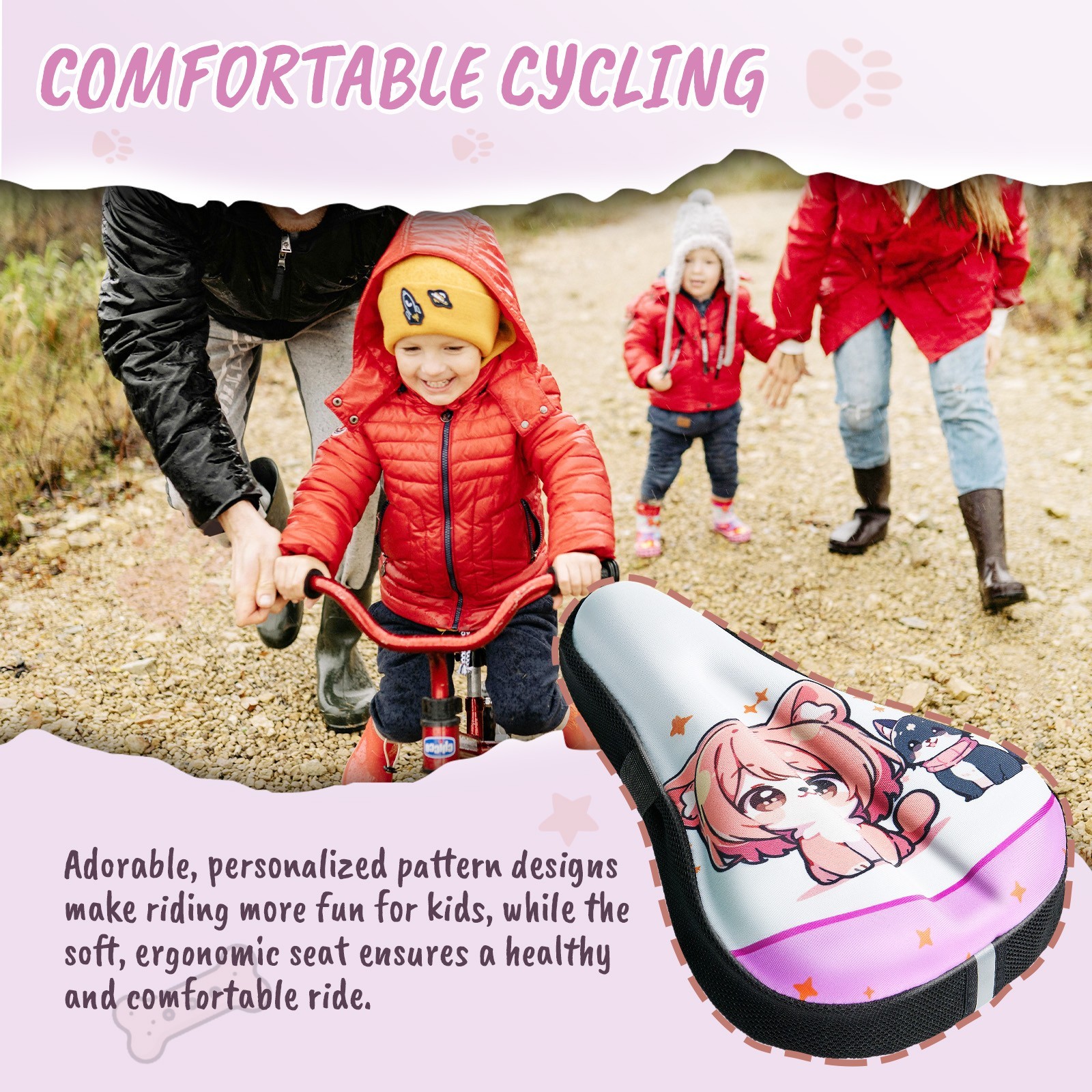 Kids Bike Seat Cushion for Girls, Gel Padded Bike Seat Cover for Child